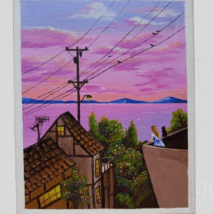 Atardecer Rosado: Magia Costera– Lienzo Acrílico 24×30 cm