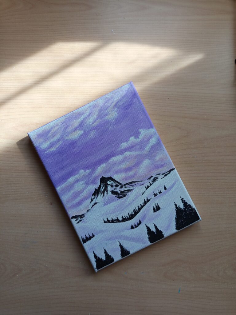 Lienzo montañas nieve morado